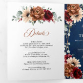 Terracotta Navy Blue Bourgondië Geometrische bruil Drieluik Aankondiging (Binnenzijde eerst)