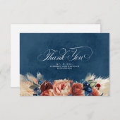Terracotta Navy Blue Floral Boho Weddenschap Bedankkaart (Voorkant / Achterkant)