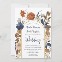 Terracotta Navy Blue Floral Boho Wedding