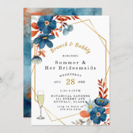 Terracotta Navy Blue Floral Brunch en Bubble Kaart