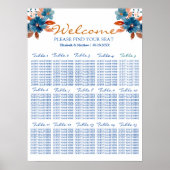 Terracotta Navy Blue Floral Wedding Seating Chart Poster (Voorkant)