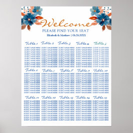 Terracotta Navy Blue Floral Wedding Seating Chart Poster