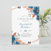 Terracotta Navy Blue Florals Couples Shower Kaart (Staand voorkant)