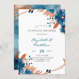 Terracotta Navy Blue Florals Couples Shower Kaart