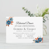 Terracotta Navy Blue Florals Rehearsal Dinner Kaart (Staand voorkant)