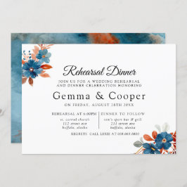 Terracotta Navy Blue Florals Rehearsal Dinner Kaart