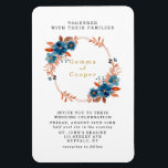 Terracotta Navy Blue Florals Wedding Invite Magneet<br><div class="desc">Je zult deze waterverf blauw floraal en terracotta foliage bladeren in een goud geometrisch lijst. Of een kreet in dezelfde kleuren. Op de achterkant is het terracotta en blauw marineverf.</div>