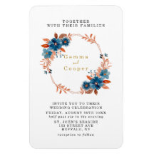 Terracotta Navy Blue Florals Wedding Invite
