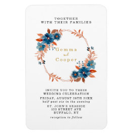 Terracotta Navy Blue Florals Wedding Invite Magneet
