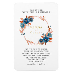 Terracotta Navy Blue Florals Wedding Invite Magneet