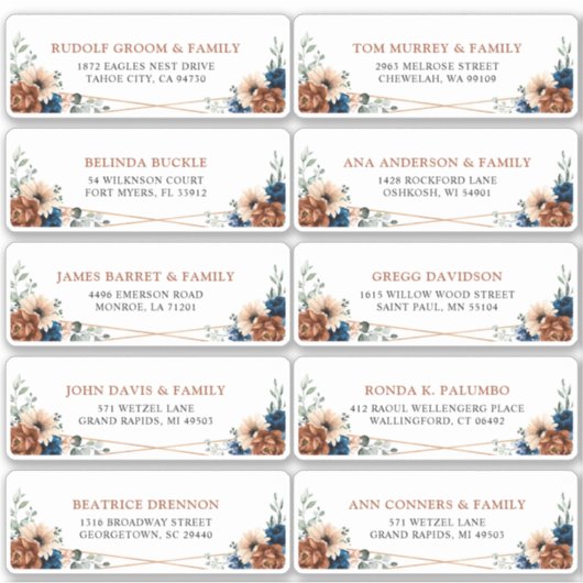 Terracotta Navy Blue Geometric Guest Address Label (Voorkant)