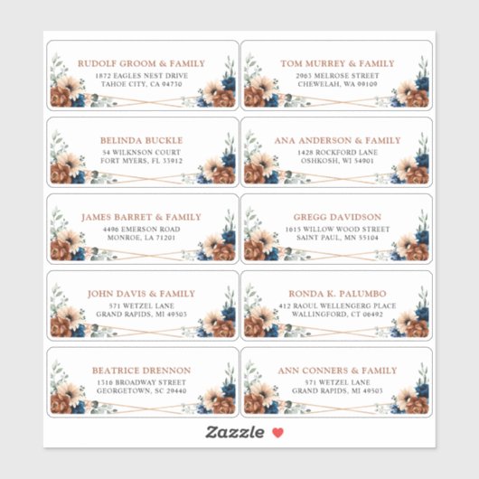 Terracotta Navy Blue Geometric Guest Address Label (Vel)