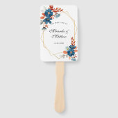 Terracotta Navy Blue Geometric Wedding Dank je Handwaaier (Voorkant)