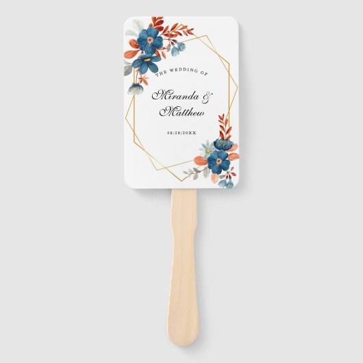 Terracotta Navy Blue Geometric Wedding Dank je Handwaaier (Voorkant)