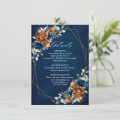 Terracotta Navy Blue Geometric Wedding Details Enc Informatiekaartje (Staand voorkant)