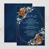 Terracotta Navy Blue Geometric Wedding Details Enc Informatiekaartje (Voorkant / Achterkant)