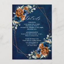 Terracotta Navy Blue Geometric Wedding Details Enc