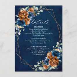 Terracotta Navy Blue Geometric Wedding Details Enc Informatiekaartje