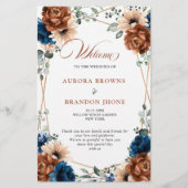 Terracotta Navy Blue Geometric Wedding Programme (Voorkant)