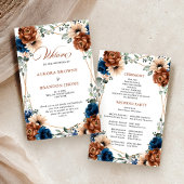 Terracotta Navy Blue Geometric Wedding Programme