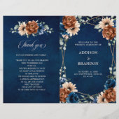 Terracotta Navy Blue Geometric Wedding Programme (Voorkant)