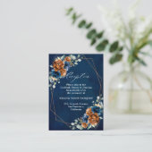 Terracotta Navy Blue Geometric Wedding Reception E Informatiekaartje (Staand voorkant)