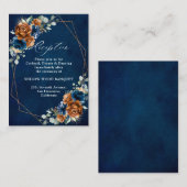 Terracotta Navy Blue Geometric Wedding Reception E Informatiekaartje (Voorkant / Achterkant)