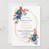Terracotta Navy Blue Gold Floral Engagement Party Kaart (Voorkant)