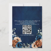 Terracotta Navy Blue Greenery Chic QR Code Wedding Kaart (Achterkant)