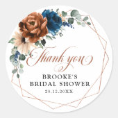 Terracotta Navy Blue Greenery Geometric Dank je Ronde Sticker (Voorkant)