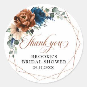 Terracotta Navy Blue Greenery Geometric Dank je Ronde Sticker