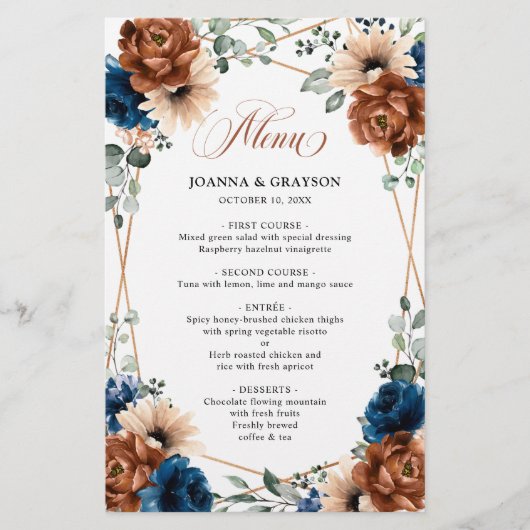 Terracotta Navy Blue Greenery Geometric Menu (Voorkant)
