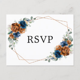 Terracotta Navy Blue Greenery Geometric RSVP Briefkaart