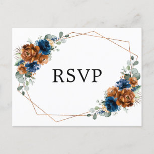 Terracotta Navy Blue Greenery Geometric RSVP Briefkaart