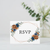 Terracotta Navy Blue Greenery Geometric RSVP Briefkaart (Staand voorkant)
