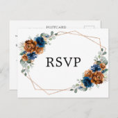 Terracotta Navy Blue Greenery Geometric RSVP Briefkaart (Voorkant / Achterkant)