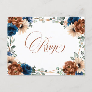 Terracotta Navy Blue Greenery Geometric RSVP Briefkaart