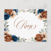 Terracotta Navy Blue Greenery Geometric RSVP Briefkaart (Voorkant)