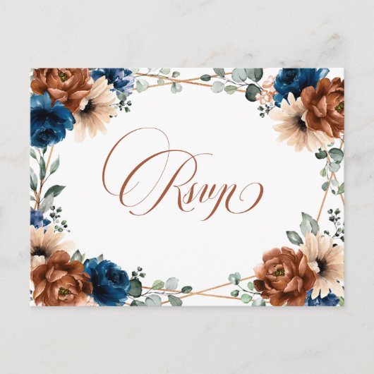 Terracotta Navy Blue Greenery Geometric RSVP Briefkaart (Voorkant)