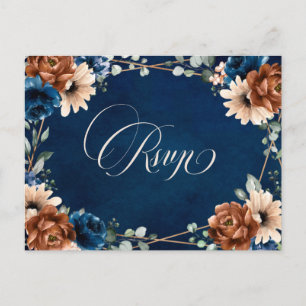 Terracotta Navy Blue Greenery Geometric RSVP Postc Briefkaart