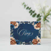 Terracotta Navy Blue Greenery Geometric RSVP Postc Briefkaart (Staand voorkant)