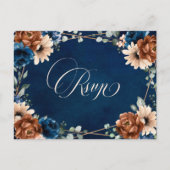 Terracotta Navy Blue Greenery Geometric RSVP Postc Briefkaart (Voorkant)
