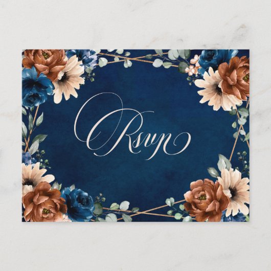 Terracotta Navy Blue Greenery Geometric RSVP Postc Briefkaart (Voorkant)