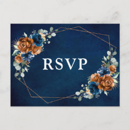Terracotta Navy Blue Greenery Geometric RSVP Postc Briefkaart