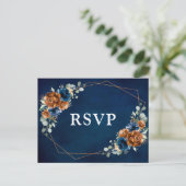 Terracotta Navy Blue Greenery Geometric RSVP Postc Briefkaart (Staand voorkant)