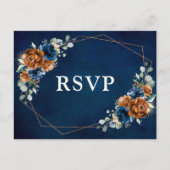 Terracotta Navy Blue Greenery Geometric RSVP Postc Briefkaart (Voorkant)