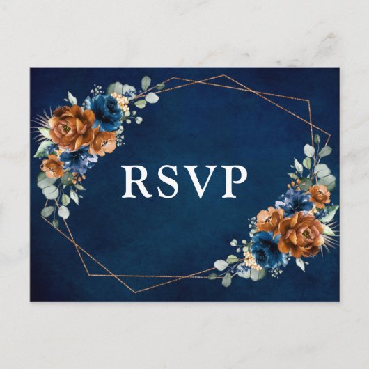 Terracotta Navy Blue Greenery Geometric RSVP Postc Briefkaart (Voorkant)