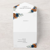 Terracotta Navy Blue Greenery Geometric Wedding Al All In One Uitnodiging (Buitenkant)