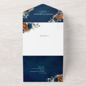 Terracotta Navy Blue Greenery Geometric Wedding Al All In One Uitnodiging (Buitenkant)