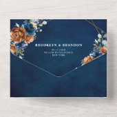 Terracotta Navy Blue Greenery Geometric Wedding Al All In One Uitnodiging (Achterkant)